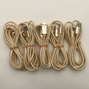 5本セット 送料無料 2m タイプC Type-C端子用 充電器 USB ナイロンケーブル ゴールド 高速 データ通信 急速充電 充電ケーブル