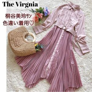 【雑誌掲載品桐谷美玲サン色違い着用】 The Virgnia ザヴァージニア イレヘムプリーツ切り替えシャツワンピース ピンク ロング ミモレ丈