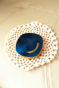  Mother's Day rare britain VTG royal blue mirror mirror powder compact Gold leaf botanikaru Limo -ju retro cosme pill case can 