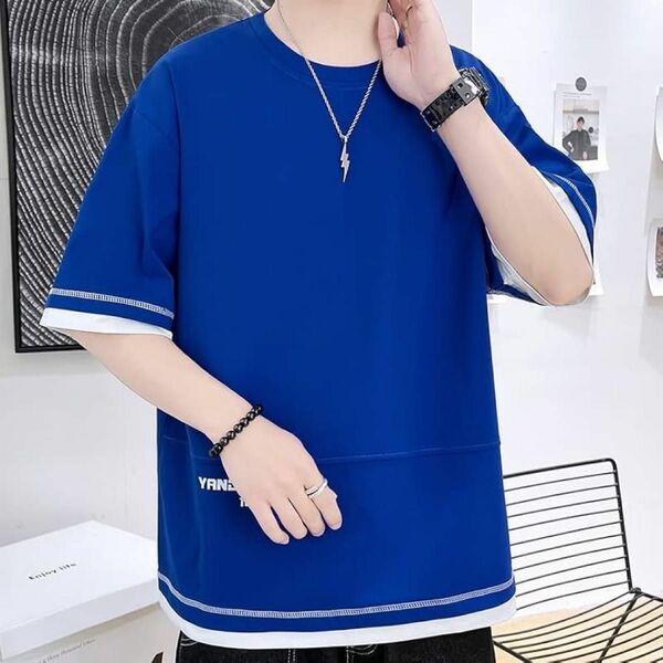 メンズ　Tシャツ　半袖　（XL）ブルー　ストリートウェア