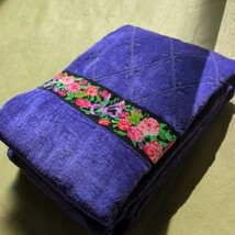 日本製 西川 シュニール織 テープ タオルケット 140×188cm 綿100% 花柄 紫色 パープル 大阪・西川 / D−0S−6003_画像1
