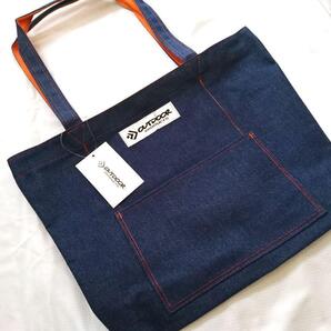 OUTDOOR PRODUCTS アウトドアプロダクツ トートバッグ ネイビー デニム×オレンジ ショルダー エコバッグ ショッピング旅行 キャンプ等にも