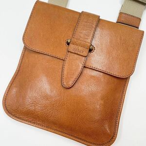 1円〜【超希少 極美品】BALLY バリー メンズ ビジネス ショルダーバッグ サコッシュ ボディ ロゴ 型押し レザー 本革 キャメル 調整◎