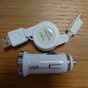 ゆっくり充電 シガーソケット USB⇔マイクロUSB ケーブル長さ80cm