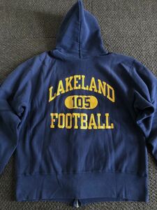 希少 80s チャンピオン championリバースウィーブ ジップ パーカー トリコタグ LAKELAND FOOTBALL 紺×黄 size L ビンテージ デカハトメ