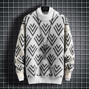 メンズニットセーター 長袖セーター メンズニット トップス 暖かい 秋冬 色/サイズ選択可 白 M~2XL