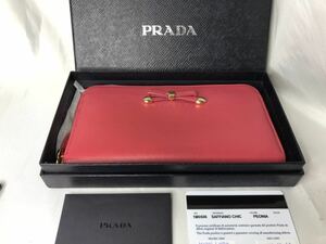 超美品PRADA プラダ 長財布 ラウンドファスナー ミニリボン　PEONIA