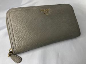 超美品PRADA プラダ 長財布 ラウンドファスナー グレージュ