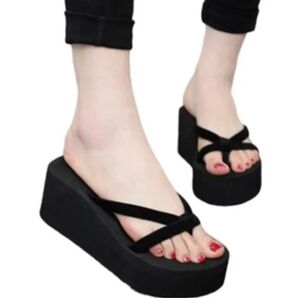 【新品】厚底 ビーチサンダル トングサンダル black 37