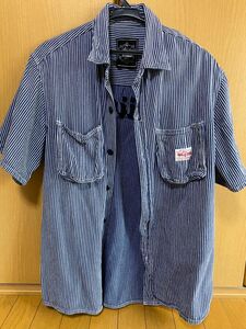 Stussy 半袖デニムシャツ　ヒッコリーストライプ　L