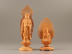 古美術 仏教美術 時代木彫 仏像 二点 時代物 極上品 初だし品 C2368