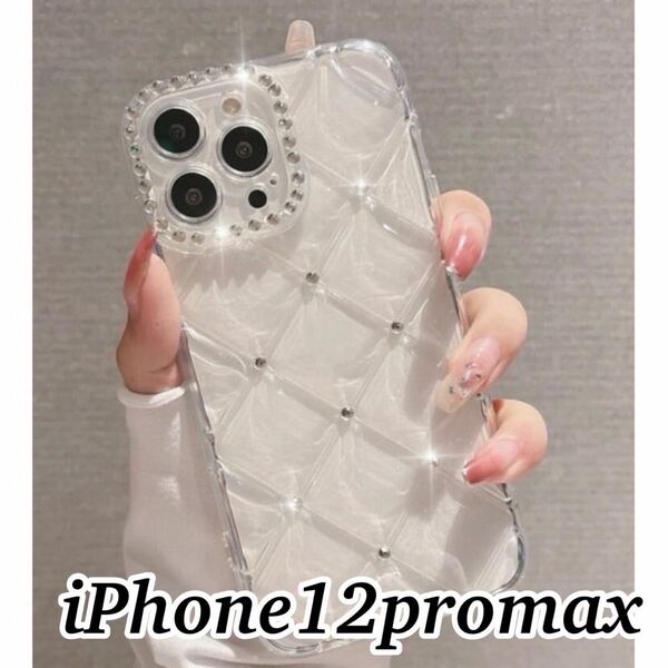 iPhone12promax シルバーストーン キルティングケース　クリア　透明