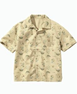 キッズ オープンカラーシャツ 前開きシャツ ベージュ 110 半袖シャツ 柄 SHIRT