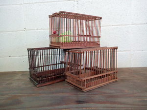 ◇鳥かご3個セット/鳥籠 飼育ケース バードゲージ 木製 竹製 竹細工 飾り物 古道具 当時物 昭和レトロ インテリア 