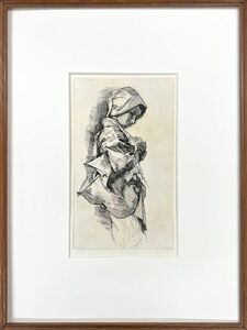 【FCP】 真作保証 小磯良平 限定銅版画31.5x18.4cm 「白川女」梅田画廊取扱 東京芸術大学名誉教授 文化功労者 新制作派協会を結成