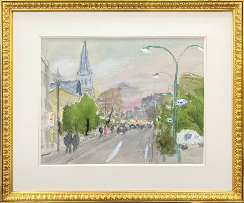 [FCP] Guaranteed authenticity Masaharu Hayashi Watercolor on paper The Darkening City Co-seal The first secretary general of the Churchill Society Kyoto, an association of Sunday painters, painting, oil painting, Nature, Landscape painting