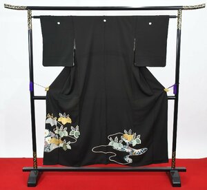 黒留袖 結婚式 五つ紋 家紋 リメイク素材 身丈147cm 裄丈62cm ★着物 e-771 桜庭呉服店