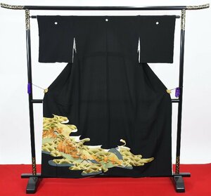 黒留袖 結婚式 自然文様 五つ紋 家紋 身丈152cm 裄丈63cm ★着物 e-765 桜庭呉服店