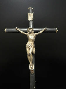 G411 フランス パリ 黒い 十字架 キリスト クロス ブラック ロザリオ クリスマス オーナメント アンティーク ビンテージ ルルド 教会 聖書