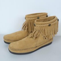 MINNETONKA ミネトンカ★可愛いコンチョ付き♪フリンジ スエード ショートブーツ HI TOP BACK ZIP BOOT TAUPE系 8インチ(25cm) k2342_画像1