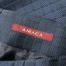 【極美品】アマカ AMACA★スカート ボックスプリーツ サイズ38 格子柄 張りのある素材 光沢あり ネイビー系 z4421_画像7