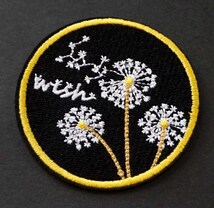 黒円黄枠たんぽぽ■新品（１枚） 『wish・タンポポ』蒲公英　刺繍ワッペンDIY■アート 芸術■ 資材 お花 素材■おしゃれ 洋服 衣類 DIY_画像1