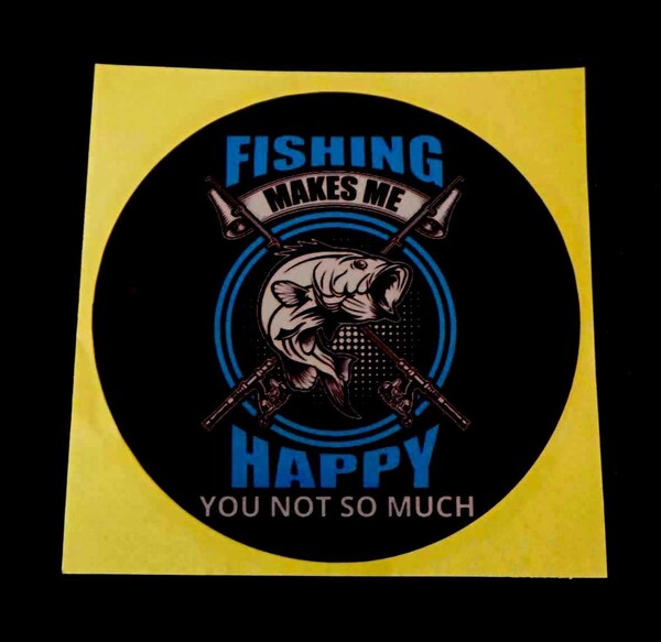 《NW■ST新品未使用》■黒円HF青ST◎◇円型◆ 釣り FISHING フィッシング 魚 MAKES ME HAPPYステッカー シール■防水◆アメリカカルチャー