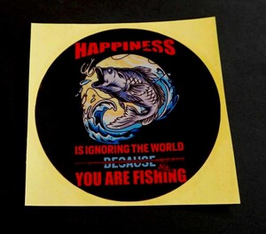 《NW■ST新品》■黒円HP跳魚ST円型◆新品FISHING フィッシング 魚 HAPPINESS YOU ARE FISHING VINTAGE RETRO ステッカー シール■防水