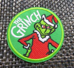 緑赤　円型◆激渋☆サンタさん　グリンチ　 The Grinch 　刺繍ワッペン（パッチ）◆アニメ　映画ムービー◆ミリタリー・サバゲー・コスプレ