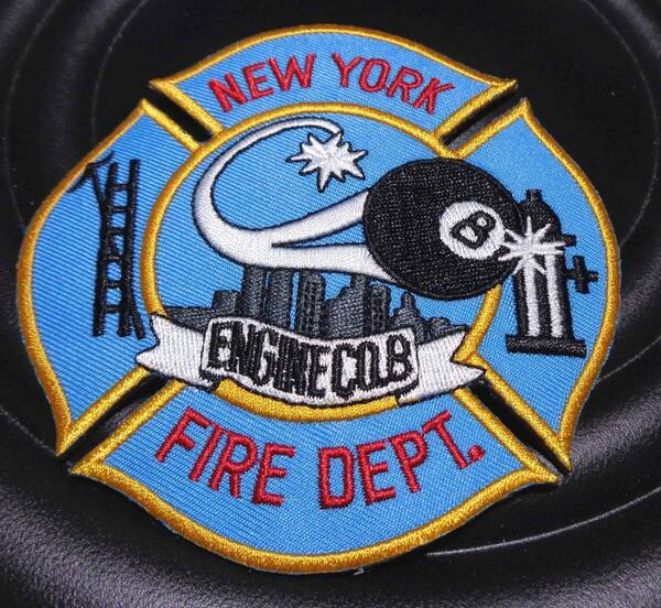 空黒FR◆新品ニューヨークNew York　消防　Fire Department Engine CO. 8 Firefighterビリヤード　エイトボール刺繍ワッペン（パッチ）