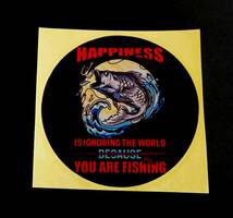 《NW■ST新品》■黒円HP跳魚ST円型◆新品FISHING フィッシング 魚 HAPPINESS YOU ARE FISHING VINTAGE RETRO ステッカー シール■防水_画像3