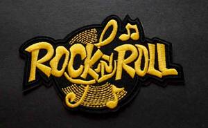 黄RRレコード音符■新品■アメリカ バンド■ROCK N' ROLL　ロックンロール 刺繍ワッペン激渋■ 音楽 ミュージック◆■洋服・衣類・衣服DIY