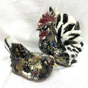 置物 にわとり 鶏 インテリア 2個セット　夫婦鳥　インテリア　アンティーク　ヴィンテージ　陶器　縁起物　オブジェ