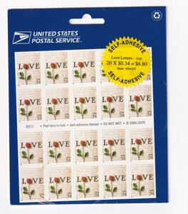 アメリカ切手　LOVE切手　愛の切手　2001年　切手帳ペーン　未使用・未開封