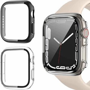2枚セット】 Apple Watch 7 ケース Series7 45mm アップルウォッチ保護カバー ガラスフィルム 一体型 
