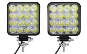 48W LED ワークライト 作業灯 広角 投光タイプ 16連 6000K IP65防水 トラック 作業車 車外灯 自動車 12V/24V兼用 2個セット