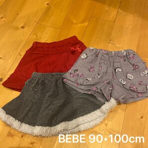 BEBE べべ　ショートパンツ　キュロットパンツ　90100cm 3枚セット