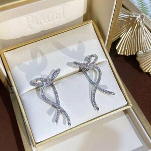 N2560 Kirakira ribbon earrings lady's earrings silver 925