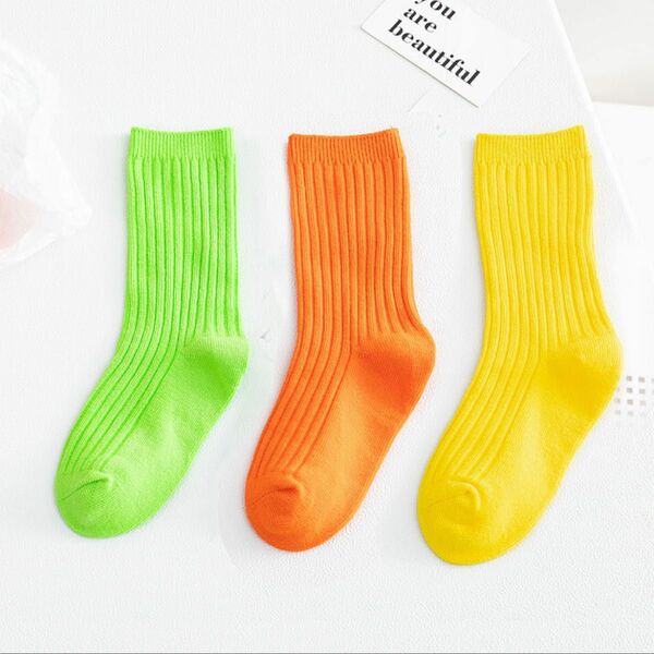 カラフル靴下　 黄緑　イエロー（黄色）オレンジ3色セット