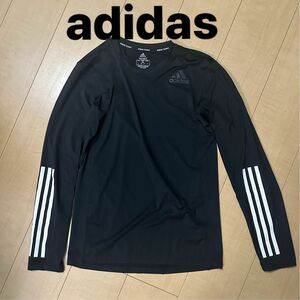 アディダス adidas メンズ フィットネス 長袖コンプレッションインナー サイズS 3本ライン　ブラック