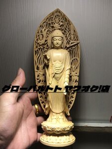 爆売り☆貴重品 阿弥陀如来立像 25cm 天然木製(水柘植ツゲ) 阿弥陀仏 木彫り仏像 阿弥陀様