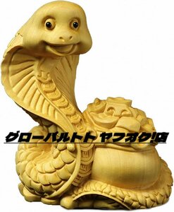 精密雕刻！天然ツゲ材 手彫り 神話 風水 ゾディアック 動物像 (蛇)