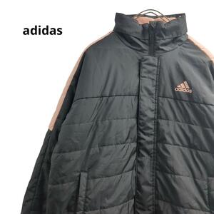 adidasダウンロングコートワンポイントロゴ秋冬黒ピンクキッズ150　a