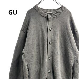 GU カーディガン ニット ヘンリーネック グレー メンズS h7