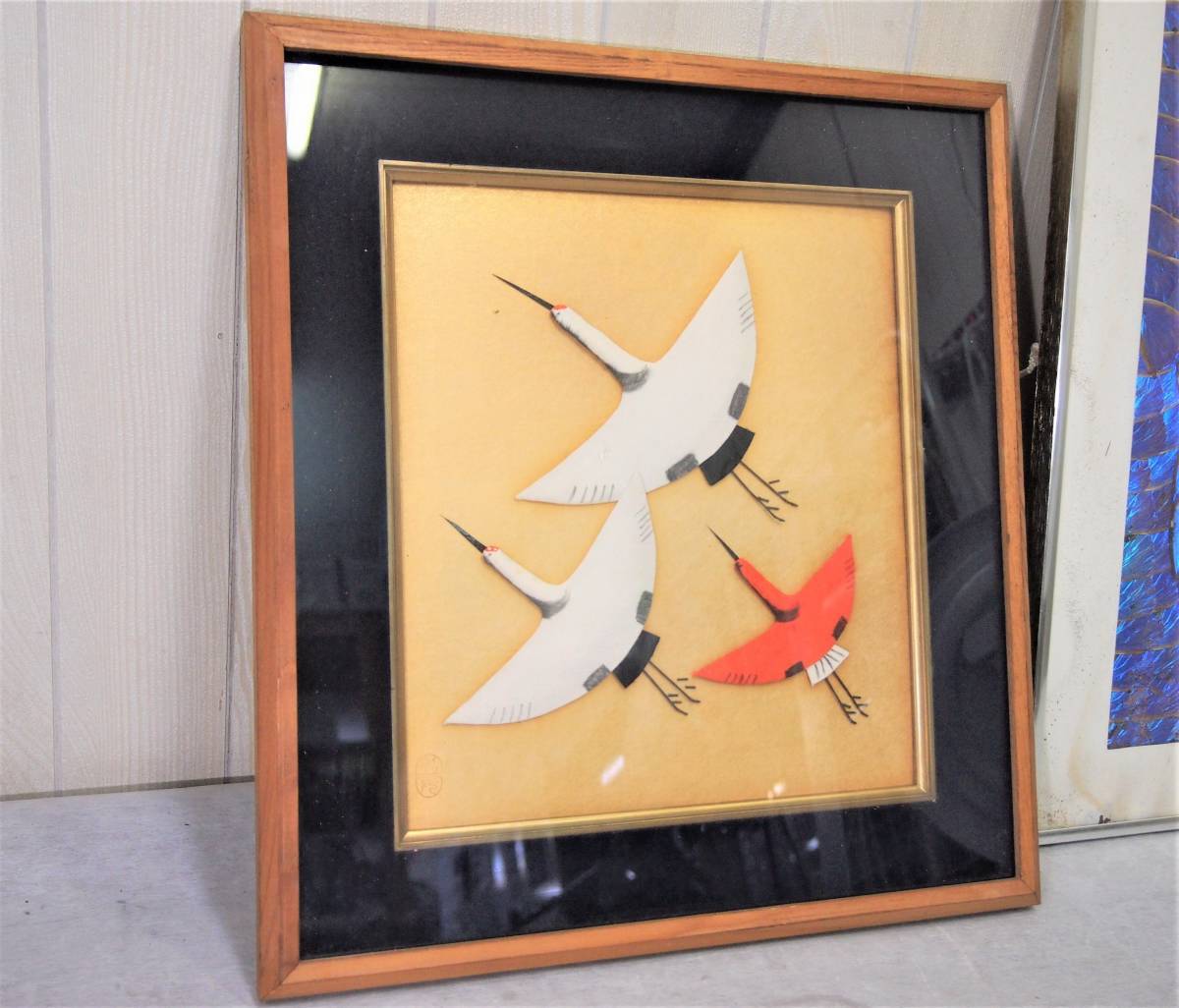 Used item ☆ Oshie ☆ Harie ☆ Crane ☆ Painting ☆ Wall hanging ☆ Wooden frame ◆ 107SS4-B9238, sewing, embroidery, Finished Product, others