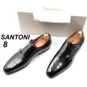 即決 未使用 SANTONI サントーニ 26cm 8 17317 メンズ レザーシューズ モンクストラップ 黒 ブラック 箱付 保存袋付 革靴 皮靴 ビジネス