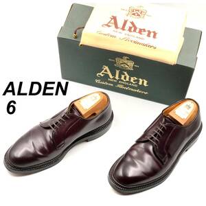 即決 未使用 ALDEN オールデン 24cm 6 990 メンズ レザーシューズ コードバン プレーントゥ 外羽根 バーガンディ 革靴 皮靴 箱付 保存袋付