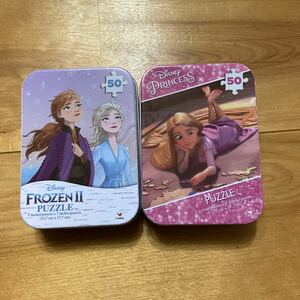 Disney ミニ パズル 2点セット 缶 50ピース PUZZLE アナ雪　ラプンツェル　女の子　エルサ