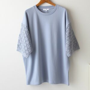 【Lサイズ】新品タケオキクチ THE SHOP TK ニット袖 ドッキング Tシャツ メンズ　ライトブルー系