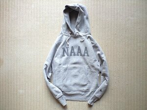 即決 USA製 赤タグ 12.5oz 肉厚 NAAA 染み込みプリント Champion REVERSE WEAVE プルオーバーパーカー Mサイズ グレー 米海軍士官学校